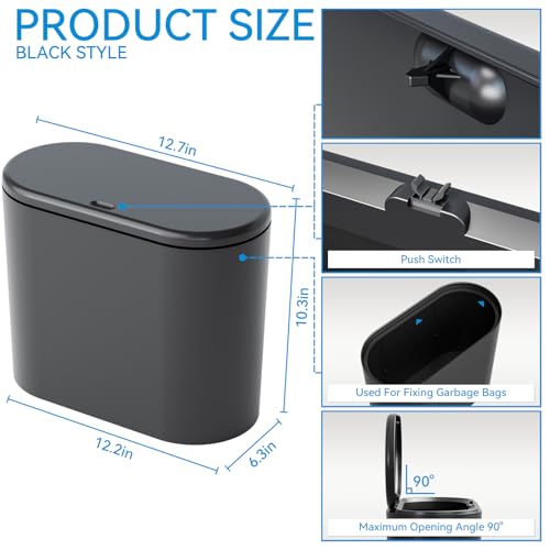 3.17 Gallon Thin Small Black Bathroom Trash Can with Lid,12L Small Pet/Dog Proof Slim Trashcan and Skinny Covered Trash Can,Plastic Covered Wastebasket,Garbage Can for Kitchen,Office,RV,Bedroom,2 Pack - color: Black, style: Pack of 2