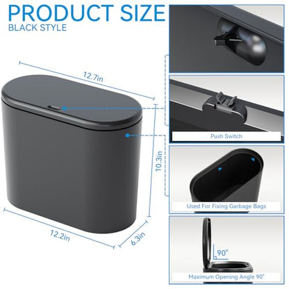 3.17 Gallon Thin Small Black Bathroom Trash Can with Lid,12L Small Pet/Dog Proof Slim Trashcan and Skinny Covered Trash Can,Plastic Covered Wastebasket,Garbage Can for Kitchen,Office,RV,Bedroom,2 Pack - color: Black, style: Pack of 2
