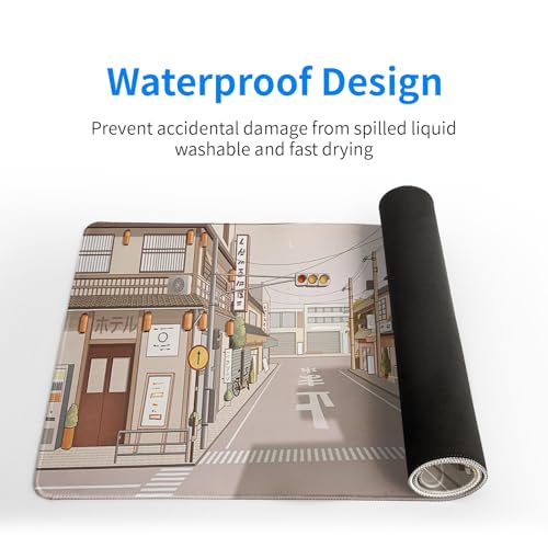 Tokyo Street Mouse Pad Anime Japanese Desk Mat Kawaii Large Gaming Mousepad XL Beige Cute Mousepad Gaming Non-Slip Rubber Base Stitched Edges Keyboard Mouse Mat Desk Pad for Office Home and Game - color: Tokyo Street