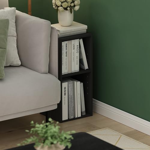 Furinno Fulda Book Shelf, 2-Tier Narrow Bookshelf, Bookcase with 10-in Width Storage Shelf, 9.3 x 9.8 x 21.2, for Living Room, Bedroom, Home Office, Blackwood - color: Blackwood, size: 2-Tier, 10-Inch Width