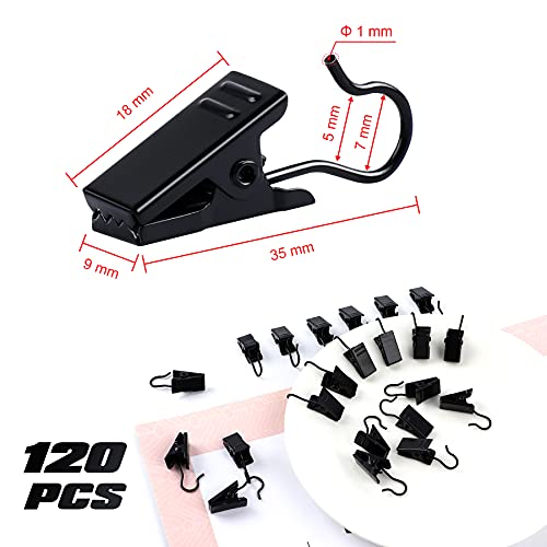 JANYUN 120 Pack Clip Hook Set Stainless Curtain Clips for Curtain Photos Home Decoration Art Craft Dispaly Hang Clip (Black) - color: Black
