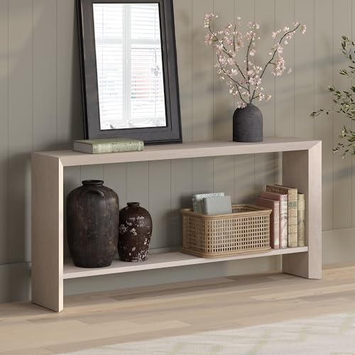 Henn&Hart 64" Modern Farmhouse Console Table, Sofa Table, Beech White - color: Beech White