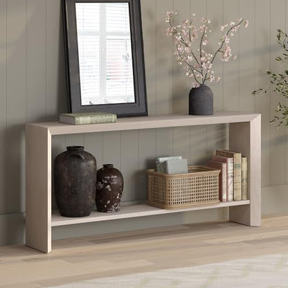 Henn&Hart 64" Modern Farmhouse Console Table, Sofa Table, Beech White - color: Beech White