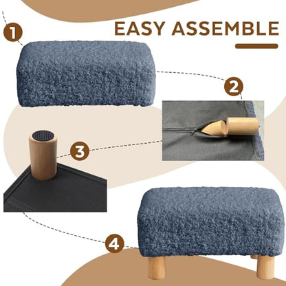 Small Foot Stool Ottoman, Sherpa Footstool Ottoman Foot Rest for Couch, Rectangle Footstools and Ottomans Small for Living Room, Entryway and Bedroom (Navy Blue) - color: Navy Blue (Sherpa)