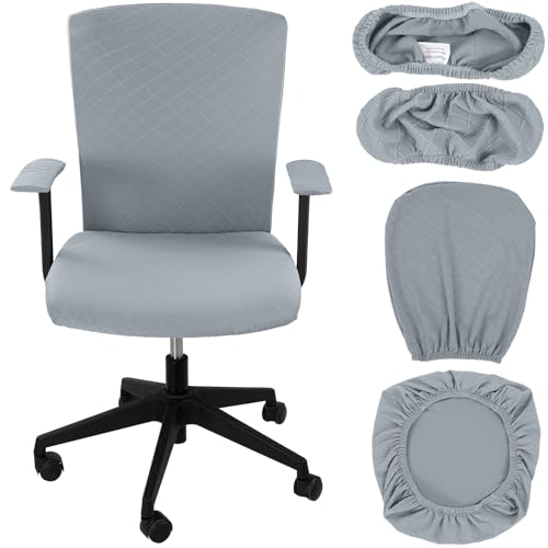 Tallew 4 Pcs Office Chair Covers Set Computer Universal Protective Stretchable Chair Seat Covers Desk Armrest Slipcovers Pads Office Cushion Backrest for Rotating(Quilted Silver Gray) - color: Quilted Silver Gray