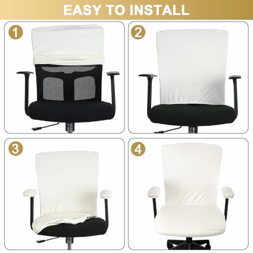 Tallew 4 Pcs Office Chair Covers PU Leather Office Desk Accessories Universal Computer Chairs Cover Stretchable Protective Chair Seat Covers Desk Armrest Cover Slipcovers Rotating Backrest(Beige) - color: Beige
