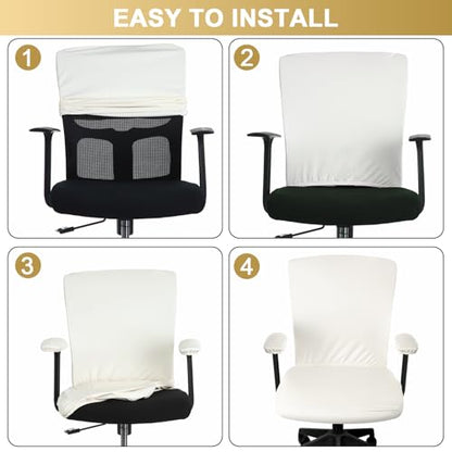 Tallew 4 Pcs Office Chair Covers PU Leather Office Desk Accessories Universal Computer Chairs Cover Stretchable Protective Chair Seat Covers Desk Armrest Cover Slipcovers Rotating Backrest(Beige) - color: Beige