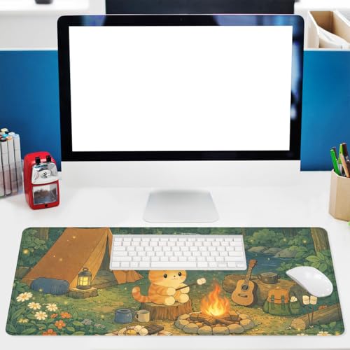 Cute Cat Gaming Mouse Pad Cozy Camping XL Mouse Pad Large Mousepad Extended Laptop Keyboard Mat Gaming Desk Pad Mouse Mat Office Computer Keyboard Laptop 31.5"x11.8" - color: Cute Cat, size: 31.5L x 11.8W inches