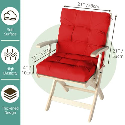 Outdoor Chair Cushions Set of 2, 42x21x4 Inch Patio Cushion for Dining/Rocking Chairs, High Back Soft Seat Pad with Ties, Indoor Outside Use, Fade-Resistant & Waterproof, Red - color: Red