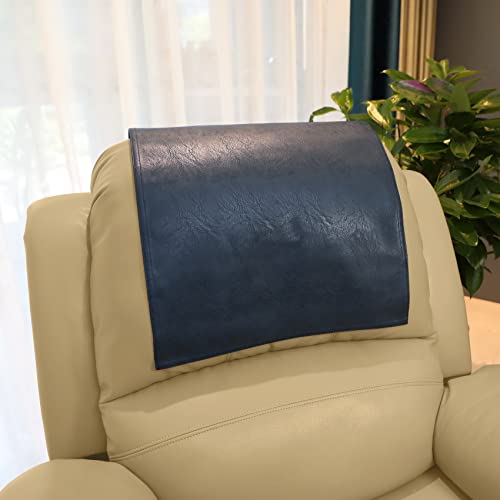 Non Slip Headrest Cover for Furniture Slipcovers,Faux Leather Headrest Protector for Recline Chair Vinyl Head Protector Cover for Sofa,Theater Seat Cover for Home & Office 17x27 in, Navy - color: Navy
