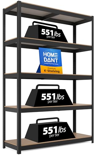 HOMEDANT House 48.1" W 5 Tier Heavy Duty Garage Shelving Adjustable Metal Rack Storage Shelves Standing Shelf Unit Organizers Industrial Warehouse Basement Black 1Pack - color: Black, size: 48.1"W x 16.5"D