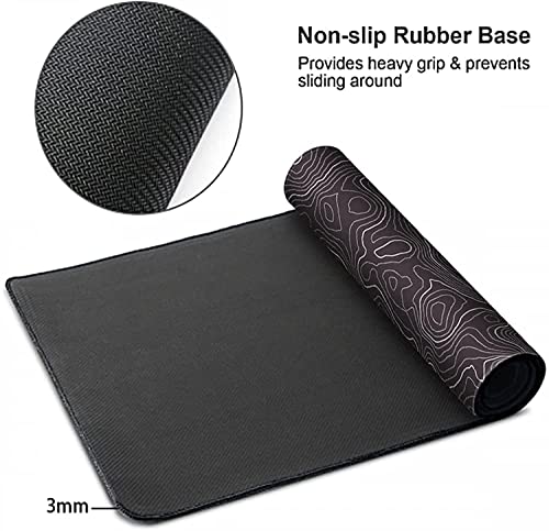 AQQA Large Mouse Pad Mat (35x17 in) Extended XXXL Gaming Mouse Pad with Non-Slip Rubber Base,Background Topographic Map Lines Contour Geographic for Gaming Office Laptop Computer Men Women - color: Black, size: 17L x 35W inches