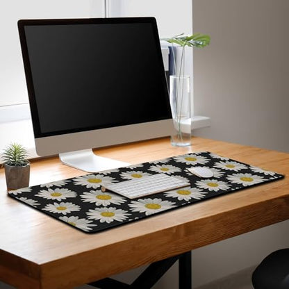 Big Mouse Pad Black Desk Pad Large Gaming Mousepads Pc Mouse Pads Office Items Non-Slip Rubber Base Waterproof with Stitched Edges 35.4 X 15.7 for Game Office, White Daisies - color: White Daisies