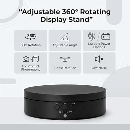 KAIMC Motorized Rotating Display Stand 3-in-1,360 Degree Electric Photography Turntable for Live Streaming, Jewelry Display, Watch, Collectibles,3 Speeds & 4 Angles Adjustable,USB/Battery Powered