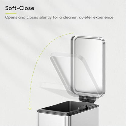 EKO Small Bathroom Trash Can with Lid Soft Close, Step Pedal, 6 Liter / 1.6 Gallon Stainless Steel Garbage Can with Removable Inner Bucket, Anti-Fingerprint Finish (Silver) - color: Stainless Steel, size: 6L