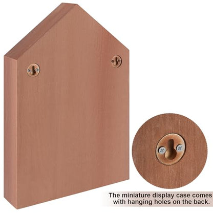 Threehoney House Shaped Wooden Shadow Cubby Box 10 W x 2 1/4 D x 15 H Hanging Display Shelf Organizer Wall Mounted Curio Cabinet Wooden Display Case Miniature Shelf for Figures (Brown) - color: Brown