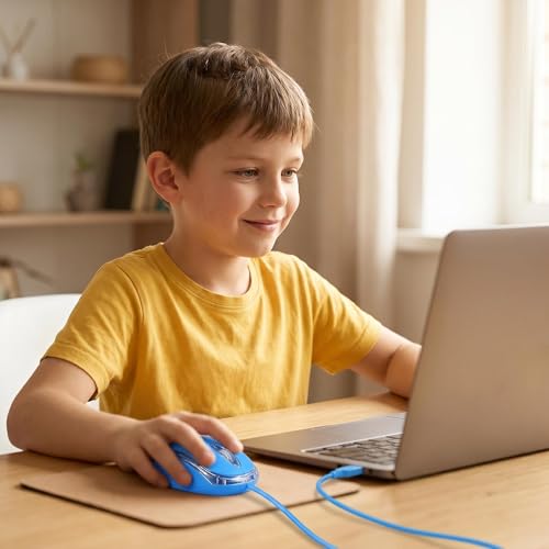 SOONGO Kids Mouse for Laptop USB Ergonomic Optical Mouse Blue Color 1.5M Cable - color: Blue