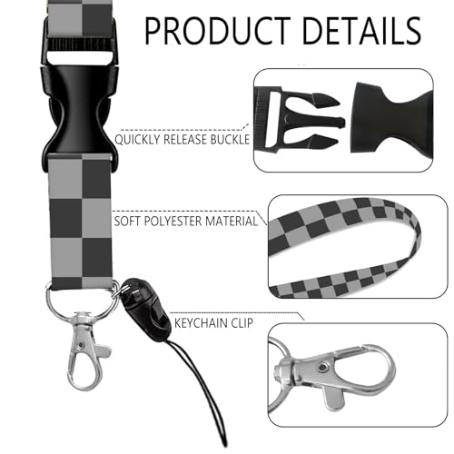 ID Badge Holder with Lanyard Fashionable ID Card Holders with Retractable Lanyards Soft Fiber Metal Clip Sturdy Buckle for Key Wallet Work Nurse Teacher (Cute Grey Checkerboard) - color: Cute Grey Checkerboard