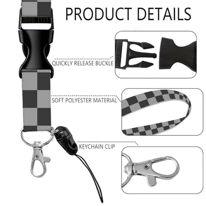 ID Badge Holder with Lanyard Fashionable ID Card Holders with Retractable Lanyards Soft Fiber Metal Clip Sturdy Buckle for Key Wallet Work Nurse Teacher (Cute Grey Checkerboard) - color: Cute Grey Checkerboard