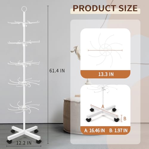Flenpptly Retail Display Stand, 5-Tier Rotating Display Rack for Store Display, Movable and Adjustable Spinning Display Stand for Earrings, Jewelry, Keychains, Socks Display (White) - color: White