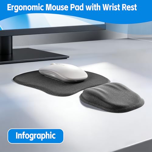 Ergonomic Mouse Pad with Wrist Support, Small Memory Foam Mouse Pads & Wrist Rests Set, Relieves Wrist Pressure, Non-Slip Base Mousepad for Laptop, Office Desk Accessories, Gaming (Rock Gray) - color: Rock Gray
