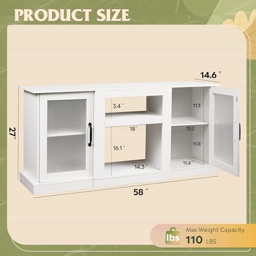 WLIVE 58" Farmhouse TV Stand for 65 Inch TV, Tall Entertainment Center with Storage Cabinets & Adjustable Shelves, Modern Media Console Table with Acrylic Doors for Living Room Bedroom, White - color: White, size: 58'' Farmhouse TV Stand