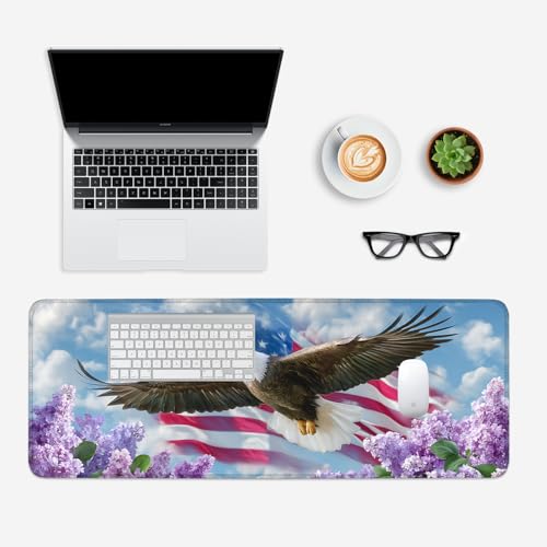 Mouse Pad, Large Anti-Slip with Stitched Edges Desk Mat Desktop Laptop Computer Desk Keyboard Mat,Table Protector Blotter Mat (Flowers and Eagles, 31.5" x 11.8") - color: Flowers and Eagles, size: 31.5" x 11.8"