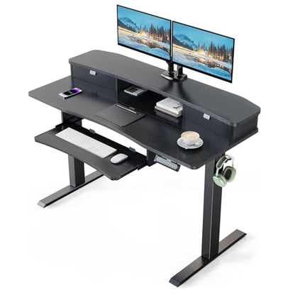 HUANUO 48" x 26" Electric Standing Desk with 2 Drawers & 26.7" Large Keyboard Tray, C-Clamp Mount Compatible, Adjustable Computer Desk for Home Office, Stand Up Desk with 4 Height Presets, Black - color: Black, size: 48" x 26"