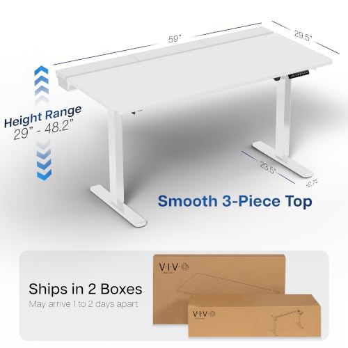 VIVO White 60 x 30 in Stand Up Desk, DESK-KIT-1W6-P3W | Electric, Holds 220 lbs, Sit Stand, Height Adjustable Table, Cable Tray, Full-Size Mouse Pad, Office Furniture, White Frame - color: White Top / White Frame, size: 60 x 30
