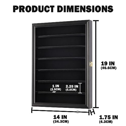 Minifigure Display Case - Building Block Toy Wall Cabinet Showcase for Small Miniature Collectibles Mini Brands Thimbles, Lockable UV Protection Door (Black Finish Frame) - size: Large - Black