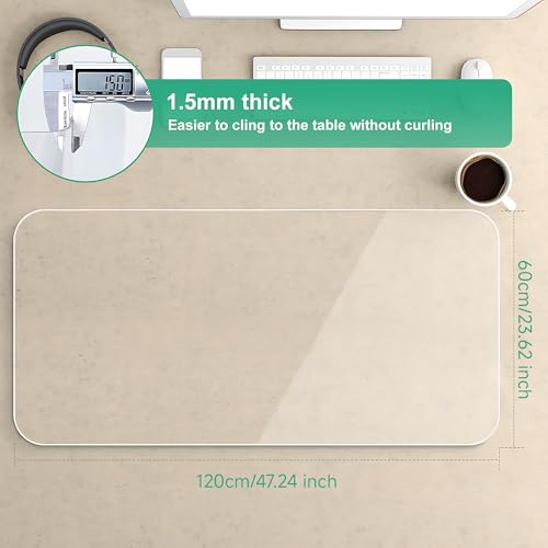 NATRKE Clear Table Protector 47.2"x23.6" Inch, 1.5mm Thick, Waterproof PVC Clear Table Cover Protector, Clear Plastic Tablecloth Protector, Dining Table Protectors Pads, Coffee Table - color: Clear, size: 47.2" X 23.6"