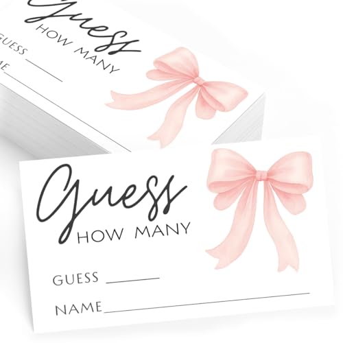 Printed Party Candy Jar Guessing Game, Pink Bow Design, Includes Matching Table Display Sign, Guess How Many, Set of 30 - color: Pink Bow