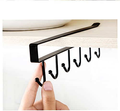 Kitchen Hook Holder Under Cupboard, Under Cabinet Utensils Hanging Hooks Rack, Drilling Free Cabinet Door Hanging Hook Rack,6 Hooks Kitchen Storage Utensil Organizer Hook Rack,2 Pack (White) - color: White 2pcs