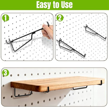14 Pack Pegboard Shelf Hooks, Only Fits Pegboards Under 1.2mm Thick | 8 Inch Metal Peg Board Bracket, Peg Board Shelving Hook Accessories, Utility Tool Hangers Set for Garage, Craft