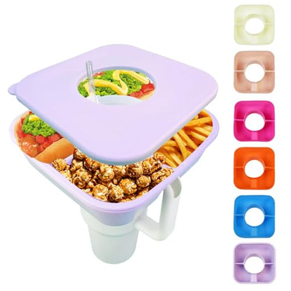 Snack Bowl for Stanley Cup 40 oz Tumbler, Reusable Snack Tray with Lid, Snacks Ring, Silicone Food Holder for Stanley Cup Accessories (Purple) - color: Purple