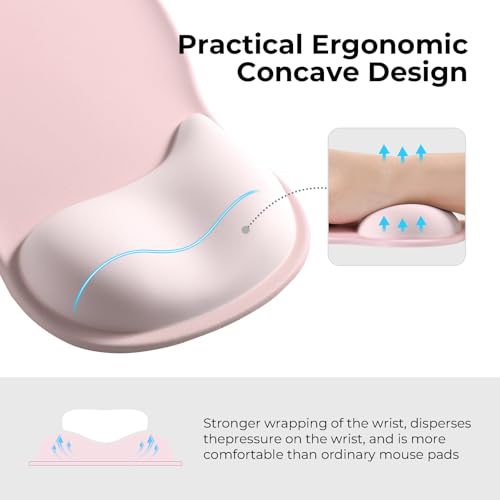 EooCoo Gel Wrist Rest Mouse Pad Ergonomic Middle Concave Design, Relieve Wrist Pain Mousepad, Non-Slip Base for Laptop, Computer, Office Decor for Women, Carpal Tunnel Syndrome - color: Gradient Pink