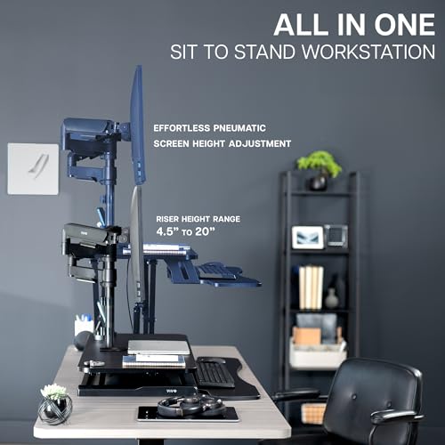 VIVO Black 32 inch Desk Riser with Monitor Mount, DESK-KIT-0K2K | Standing Desk Converter with Dual Monitor Mount for up to 32 inch Screens, Height Adjustable Riser, Mechanical Spring Arms - size: 32"