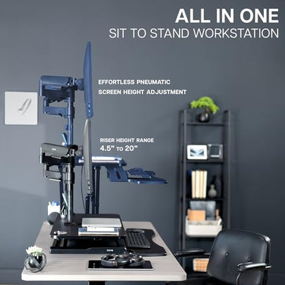 VIVO Black 32 inch Desk Riser with Monitor Mount, DESK-KIT-0K2K | Standing Desk Converter with Dual Monitor Mount for up to 32 inch Screens, Height Adjustable Riser, Mechanical Spring Arms - size: 32"