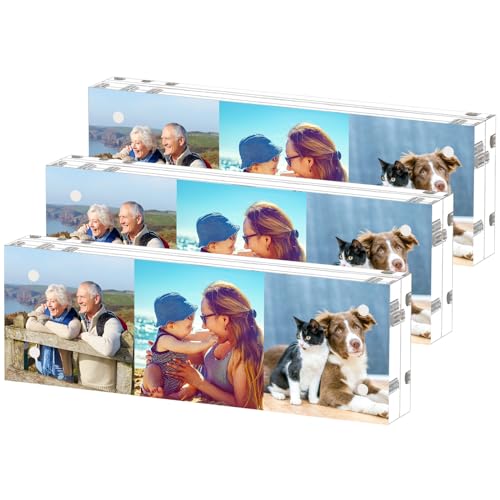 HELPLEX Acrylic Frame, 3 Pack 2x6 Acrylic Picture Frames Photo Booth Frame, 20mm Thicker Frameless Clear Double Sided Magnetic Frame, Free Standing Desktop Display - size: 2x6(3 PACK)