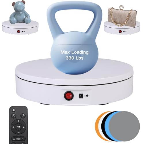 JAYEGT Motorized Rotating Display Stand, 330Lbs Load，360 Degree Electric Rotating Turntable for Photography Products Display，Live Video Show,Remote Control Angle, Speed (White/8.66inch /Wired) - color: White, size: 8.66inch