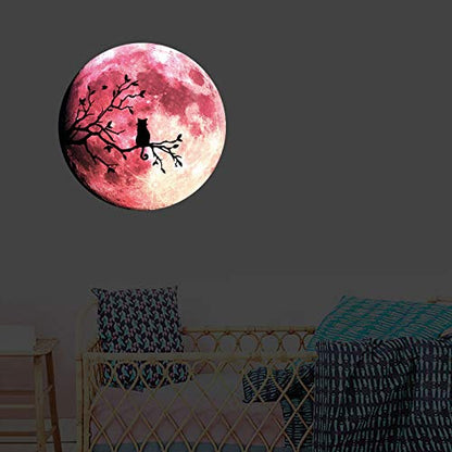 Quanhaigou Glow in The Dark Wall or Ceiling Moon Stickers – Luminous Decal Sticker for Simulated Planet Effect at Night – Red 3D Earth Black Tree Cat - color: Red