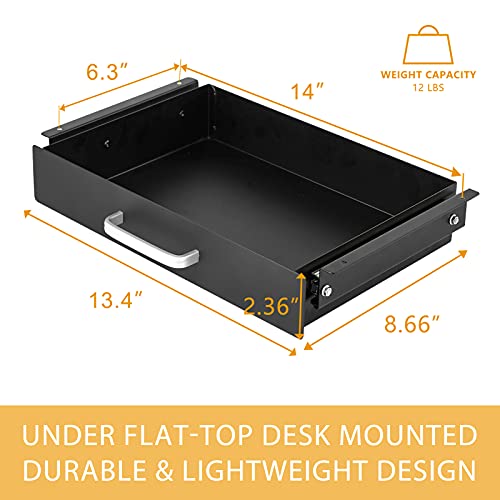 Gome Under Desk Pull-Out Drawer - Storage Organizer Office Mounted, Easy Slide-Out Pencil Drawer for Saving Space, Under Flat-Top Desk Storage Ideal for Sit-Stand Workstation - color: Black, size: Without crosspiece