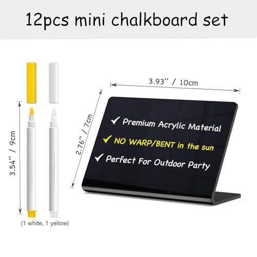 PigPotParty Acrylic Mini Chalkboard Signs for Outdoor Party Buffet, 12 Pcs 4"x3", Glossy Black Elegant Food Labels for Wedding, Table Signs, Place Cards, Include 2 Wet Erase Markers - style: Acrylic L-12 (Outdoor)