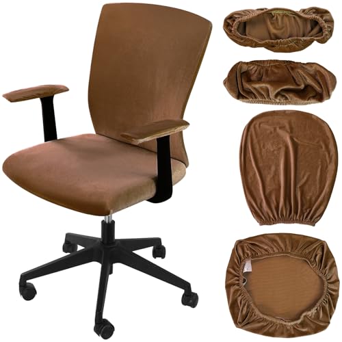 Tallew 4 Pcs Office Chair Covers Set Computer Universal Protective Stretchable Chair Seat Covers Desk Armrest Slipcovers Pads Office Cushion Backrest for Rotating(Brown) - color: Brown