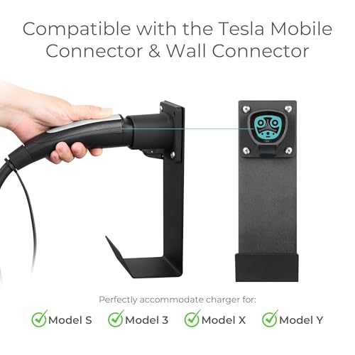 Lectron Tesla NACS Electric Vehicle Charger Nozzle Holster Dock & J-Hook for Cable Management - Tesla Charger Cord Organizer Compatible with Mobile Connector & Wall Connector - size: Tesla Holder