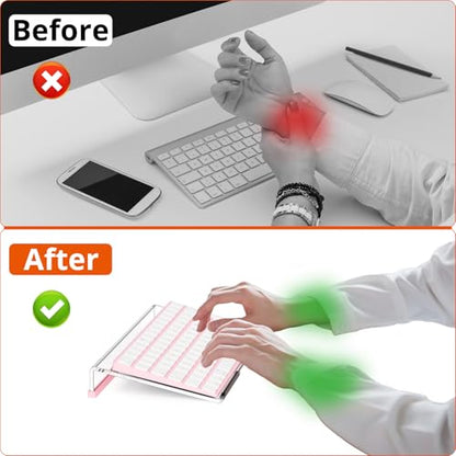 Richboom Computer Keyboard Stand for Desktop, 11.8" Tiny Clear Acrylic Keyboard Riser 78 Keys Compact Keyboard Lift for Desk Ergonomic Short Keyboard Holder Tray with Black and Pink Silicone Strip - color: Clear w/ Black Silicone Strip