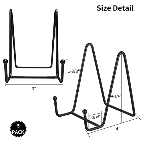 IBosins 5 Pack 4 Inch Plate Holder Display Stands, Metal Black Frame Stand for Picture, Book, Photo Easel, Creation, Collectibles - color: Black, size: 4 Inch