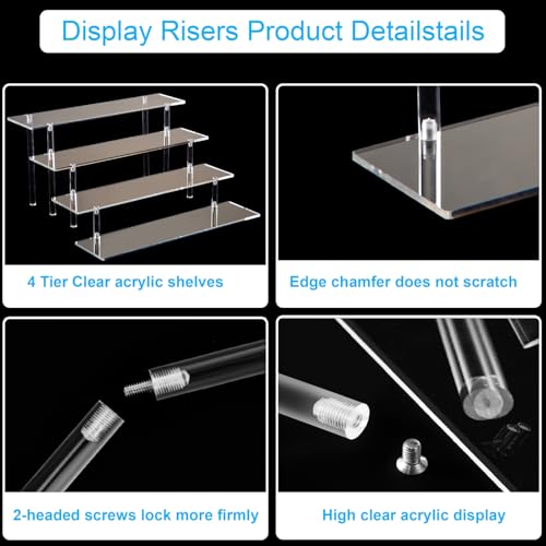 HENABLE 4 Tier Acrylic Perfume Organizer Stand, Clear Display Risers for Perfume, Cologne, Cosmetic, Skincare, Funko POP, Dessert Display, Cupcake Stand Holder - size: 4-Tier 11.6IN