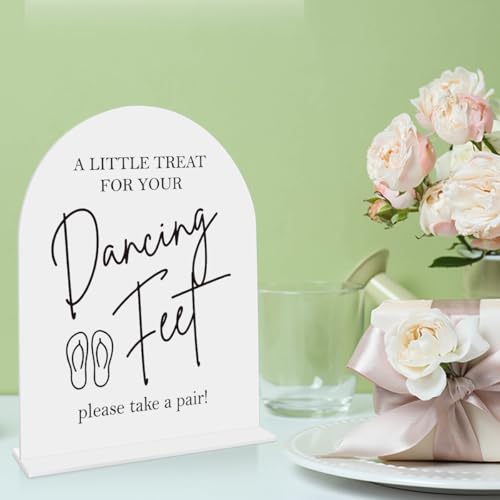Dancing Feet Sign, Wedding Flip Flops Sign, Wedding Engagement Bridal Shower Reception Party Table Desk Acrylic Decor 8x10 Inch - color: dancing feet 8x10