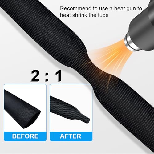 20 FT 1/2 inch 2:1 Heat Shrinkable Braided Sleeving Heat Shrink Sleeve Abrasion Protection Flexibility Wiring Harness Cable Sheath Tubing - size: 12mm-1/2"